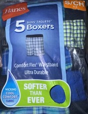 NIP Boys S/Ch 6-8 HANES Cotton Comfort Flex 5-BOXERS UNDERWEAR Ultra Soft 