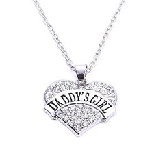 DADDY'S GIRL SILVER NECKLACE WITH SHINY STUDDED CRYSTAL HEART NECKLACE KC22