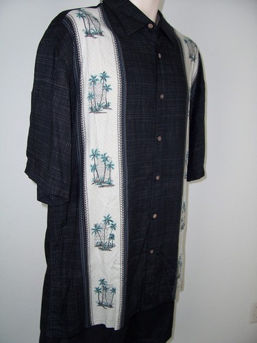 WINDHAM POINT Men's Shirt Sz L Black Checkered Tropical Button Front - Picture 4 of 10