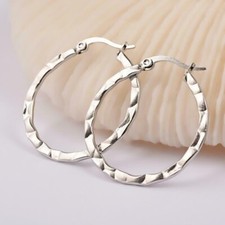 Surgical Stainless Steel Silver Round Fancy Quilted Hoop Earrings 31mm
