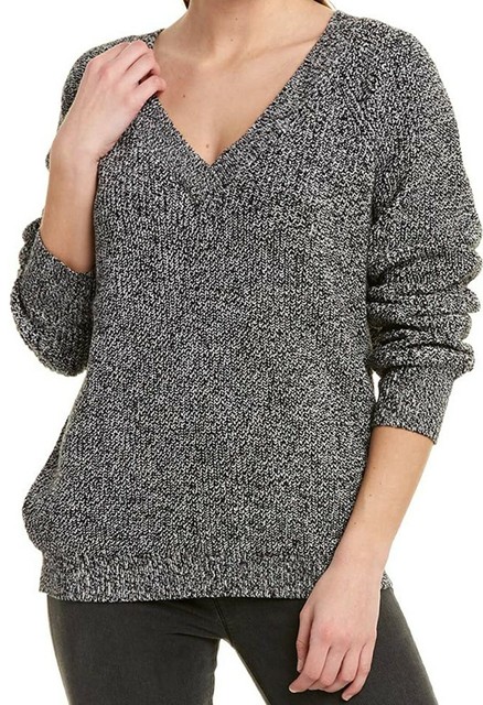 BCBG Max Azria Womens B/w Marled V-neck 