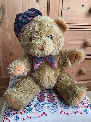 Vintage DanDee Dan Dee großer brauner Teddybär Hut Schleife weiches Plüschtier 15 Zoll