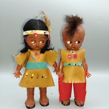 2 Vintage open  close eyes 6" Indian girl doll kewpie Native American plastic