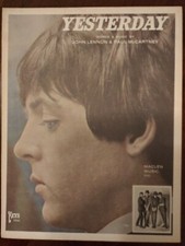 "YESTERDAY" Lennon  McCartney, BEATLES Vintage Sheet Music 1965 Maclen Music