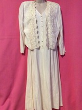 VINTAGE Gorgeous RARE Sz 12 Wild Rose Women's 2pc Set Dress Blazer White