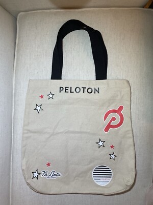 Peloton No Limits Tote Canvas Bag NWOT Logo Satchel Spin Star Stripe Black Beige