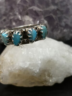 Native American Turquoise Thick Sterling Silver Band Artist Signed Ring ...