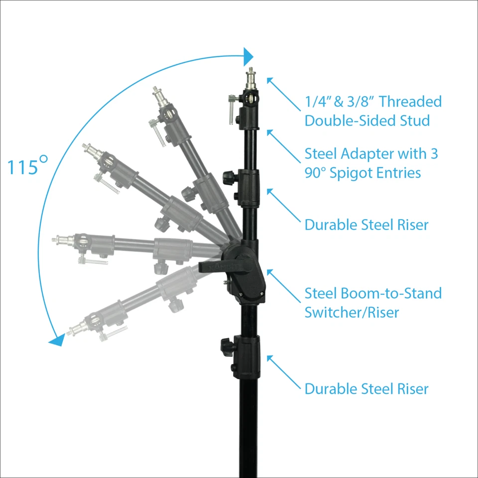 SET OF 2 Heavy Duty Light Stand, Black - 11.3' (3.5m) - One-Button Boom to Stand - Image 3 of 4