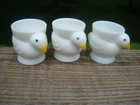 Set Of 3 French Opalex Baby Chick Egg Cups Opaline Milk Glass Vintage 2 " France