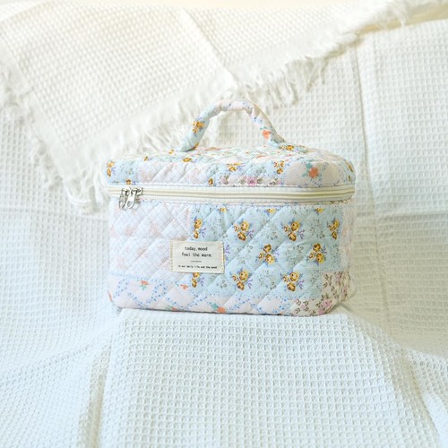 Makeup Bag Large Travel Quilted Cosmetic Makeup Bag Organizer Floral Cotton Coqu - Picture 4 of 6