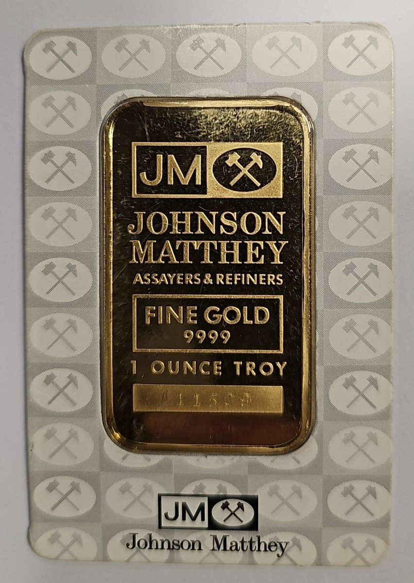 Vintage Johnson Matthey 1 oz Fine Gold Bar - Scarce White