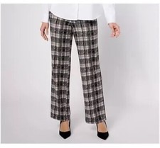 Isaac Mizrahi Live Tall Printed Knit Scuba Crepe Wide Leg Pants Size MT Black