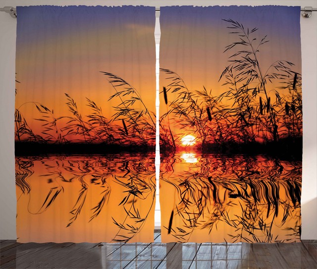 Nature Curtains Lake Sunset Photo Scene Window Drapes 2 Panel Set