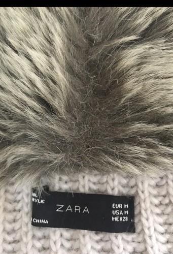 ZARA Wool Cardigan Faux Fur Shawl Collar Beige Brown Sz Medium Short Sleeve Open - Picture 4 of 4