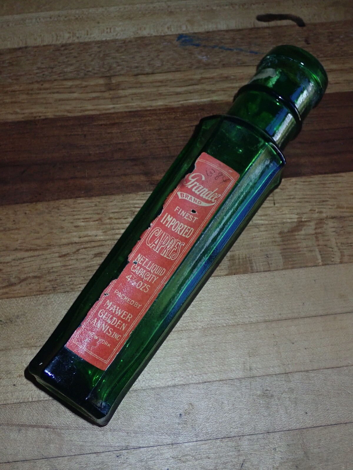 8 Side Emerald Green Capers Bottle Grandee Brand Red Label Mawer