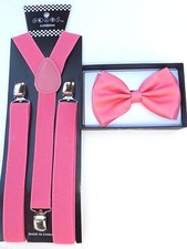 NEW Coral Pinkish Orange Suspenders and Bow Tie Bowtie Combo Set
