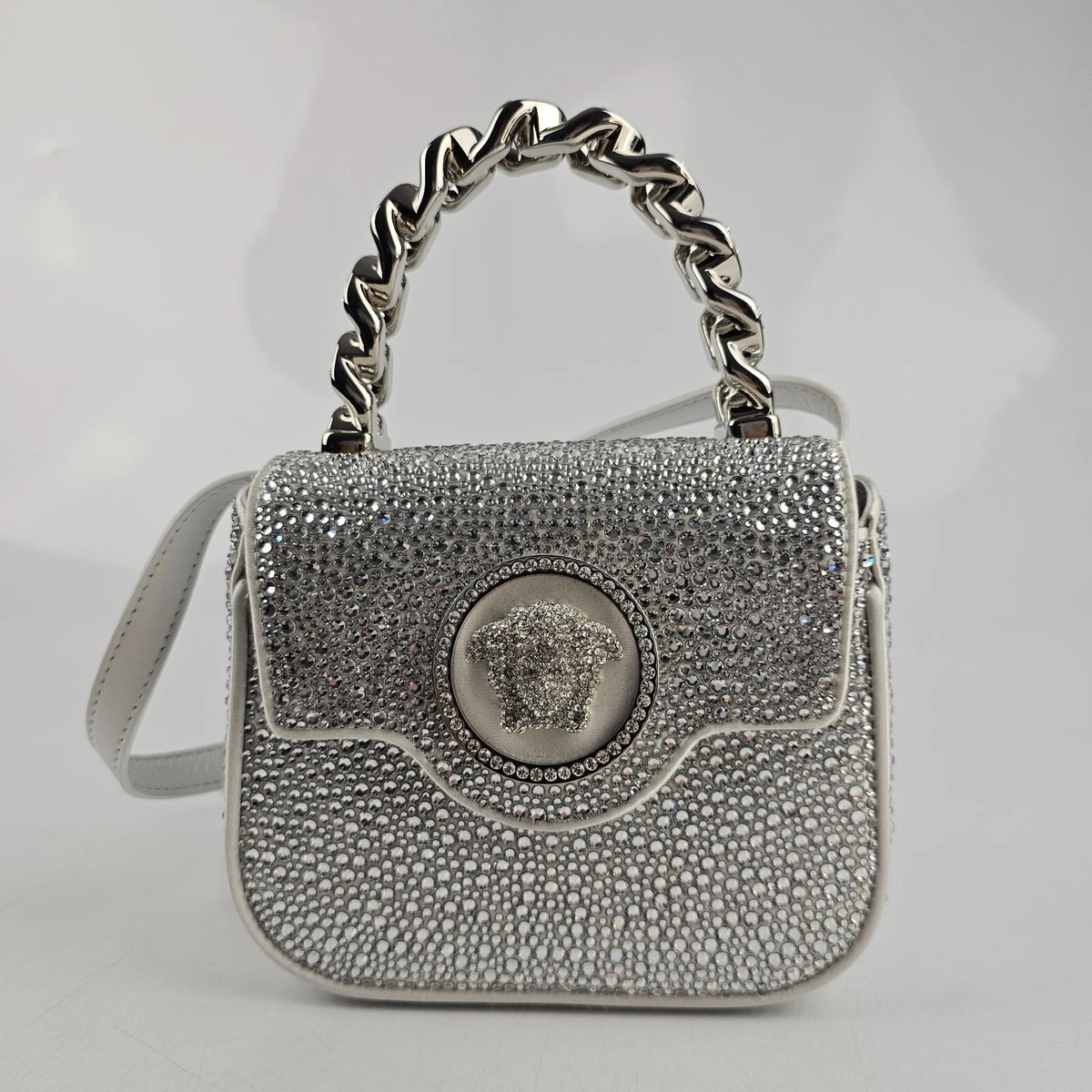 Versace La Medusa Mini Crystal Optic White Top Handle Bag New eBay