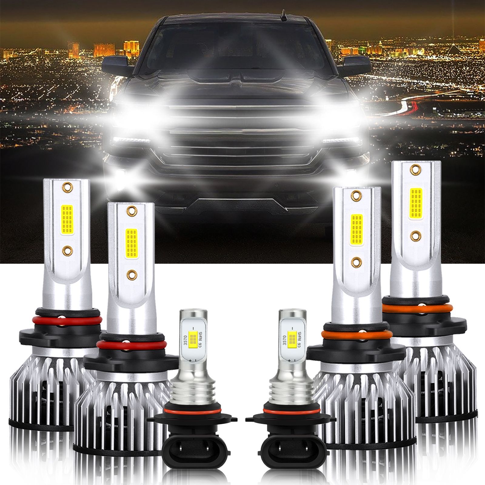 6x LED Headlight Bulb Combo Fog Light  For Chevrolet Silverado 1500 HD 2003-2006