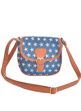 White Star Print Mini Side Clutch with Adjustable Shoulder Strap-7.5W 6H 2.5D