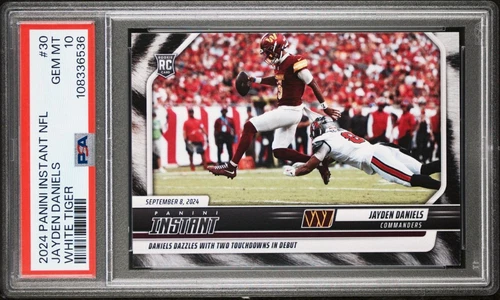 2024 PANINI INSTANT 30 JAYDEN DANIELS NFL DEBUT WHITE TIGER RC 3/5 PSA 10 ROOKIE