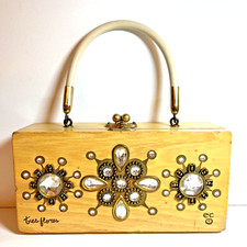 Enid Collins Box Bag Floral "Tres Flores" Czech Crystals  Mirror Vtg Handbag