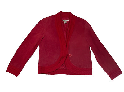 Coldwater Creek Suede Jacket Women's Medium Red Open Front Southwest Western