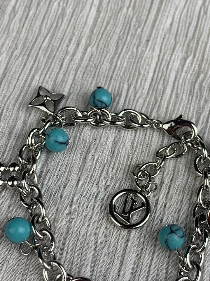 Pulsera Louis Vuitton cadena cuerda plata piedra azul Foto 2 de 4