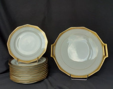 Service à gâteau en porcelaine de Limoges double dorure