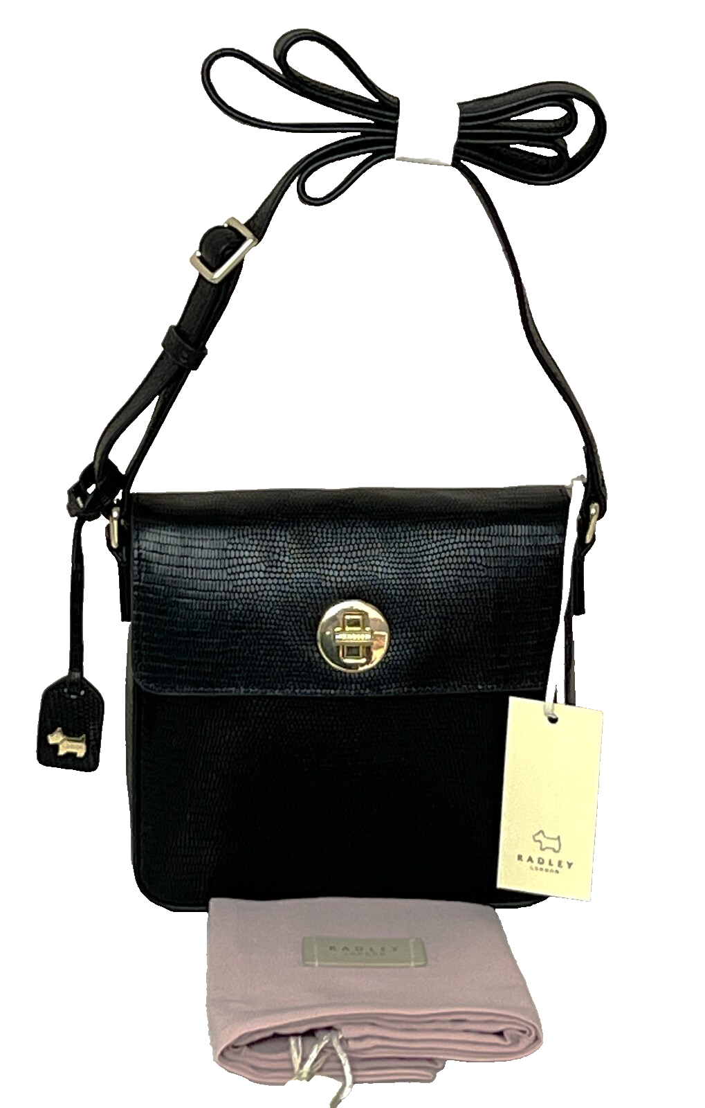 Radley Handbag Small Cross Body Bag Colebrook Faux Lizard Black Leather RRP 159