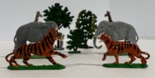 Antique Lead Flat Tree Putz Elephant Giraffe, Tigers Toy Animals