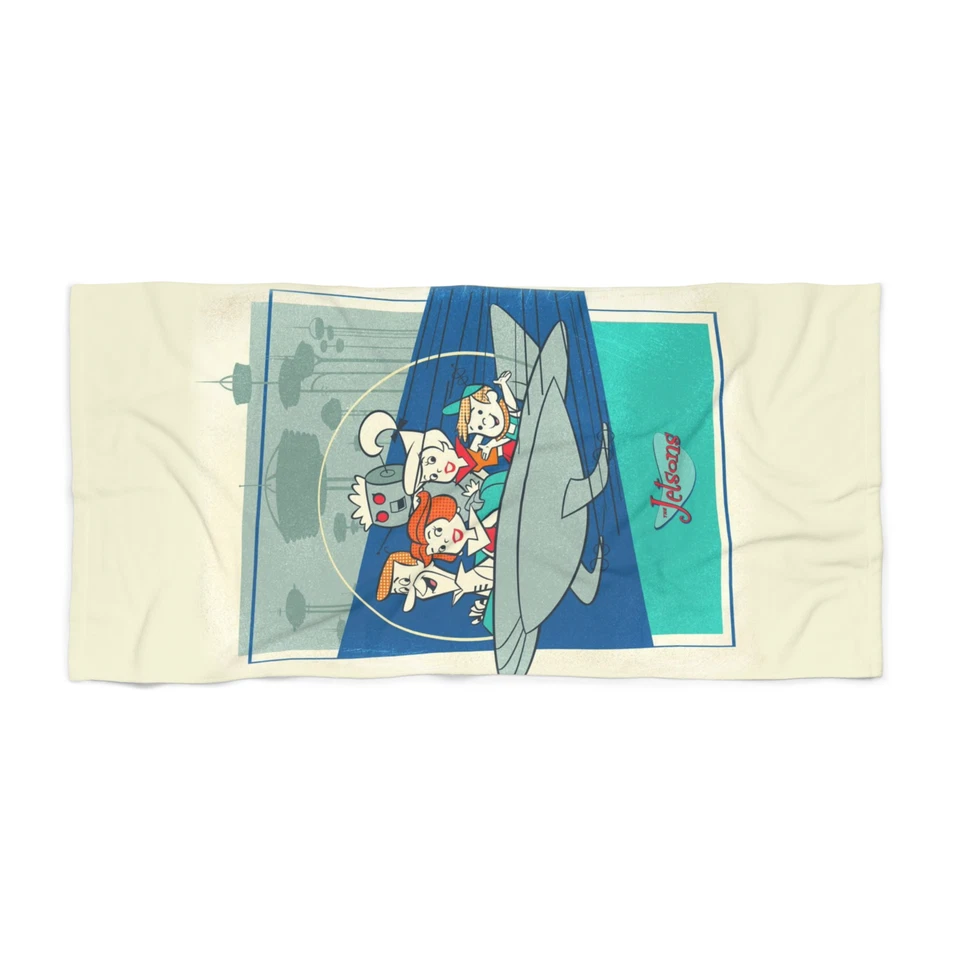 Futuristic Family Jet Ride Beach Towel – Fun Sci-Fi Cartoon Style Beach Towel - Image 2 of 4
