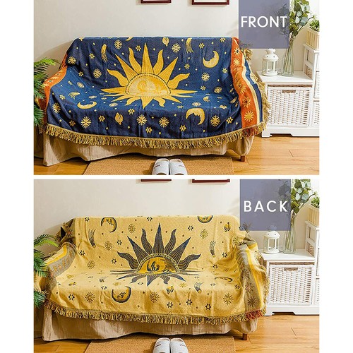 Tapestry Sun Woven Throw Blanket Celestial Moon Stars Reversible Area Rug Fringe - Picture 2 of 72