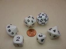 White with Black - Who Knew? 6 Die Dice Set - D3, D5, D7, D16, D24, D30