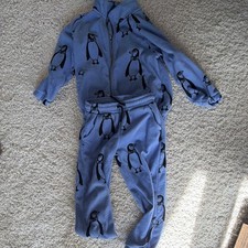 Mini Rodini Blue/Black Penguin Animal Print Fleece Jogger Pants Kids 6