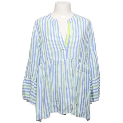 Emily van den Bergh, Bluse, Größe: 42, Blau/Weiß/Gelb, Acryl/Leinen/Viskose #tut