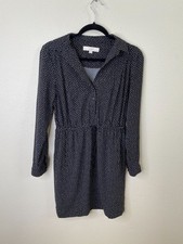 Ann Taylor Loft Petites Black Polka Dot Long Sleeve Button Front Dress 4P V-Neck