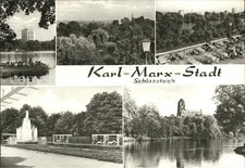 Karl-Marx-Stadt CHEMNITZ Schlossteich Boot Brunnen