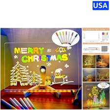 Acrylic LED Note Board with Adjustable Stand & 7 Colorful Markers - 11.8x7.9in