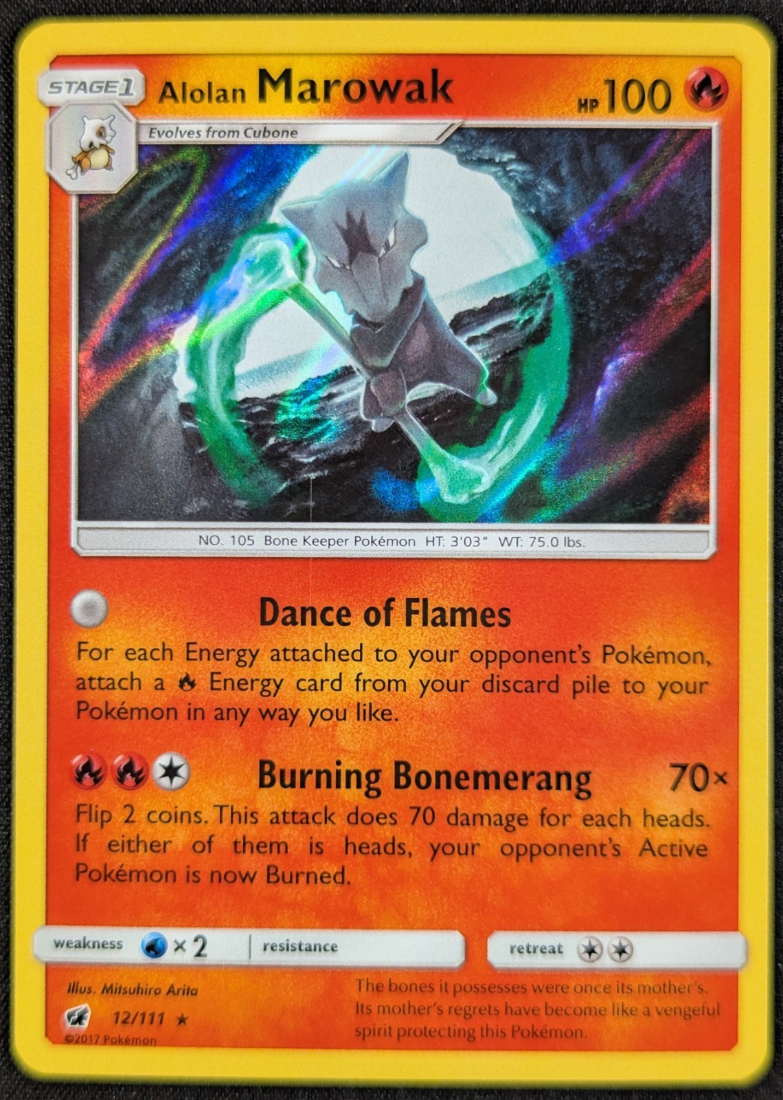 Alolan Marowak 2017 Crimson Invasion Holo Rare Pokemon Card 12/111 (NM)