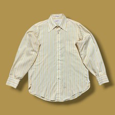 Vtg 70s Shirt Long Sleeve Button Up Striped Yellow Mod Disco Union Made Mens XL