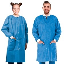 Blue Disposable Lab Coats SMS 50 GSM Protective Medical 10 Count Medium Size