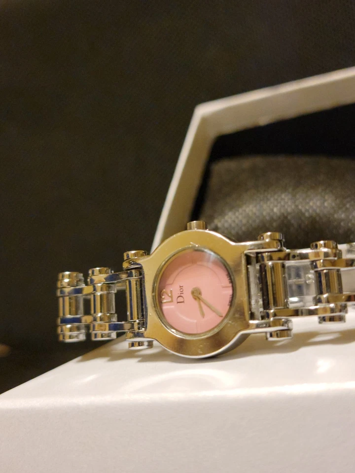 РЕДКАЯ Dior розовый велосипед цепочка 24 мм женские часы Swiss сделано один драгоценный камень новый аккумулятор - Изображение 2 из 4