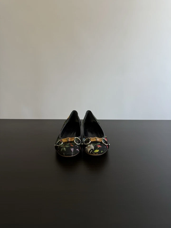 Zapatos planos de ballet Gucci Horsebit de bambú para mujer arte floral negros talla 37 C Foto 4 de 4