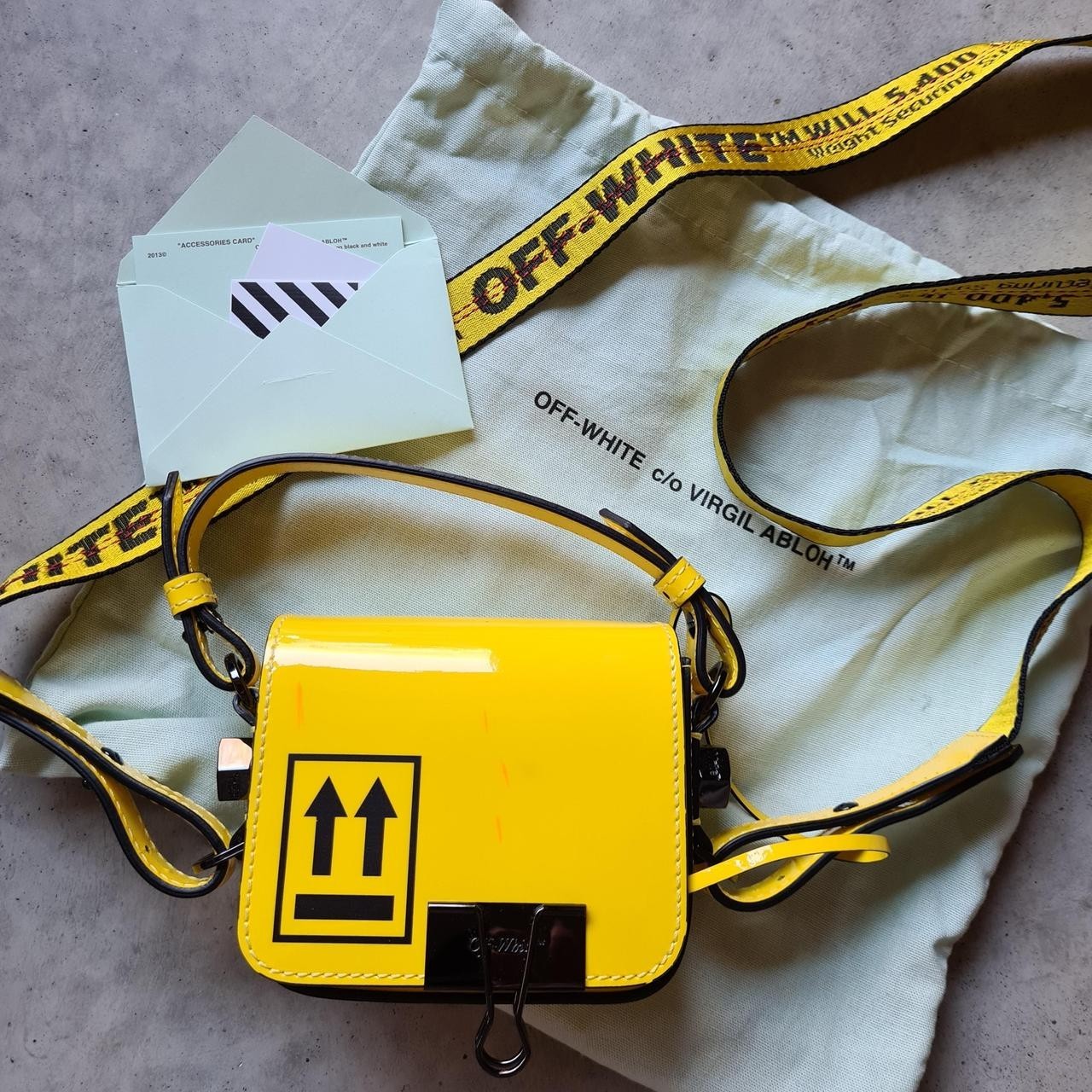 Off-White Yellow Patent Baby Binder Clip Bag | Streetwear | Virgil Abloh