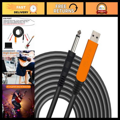 10FT USB Guitar Cable, 1/4'' Gold-Plated TS Mono Plug, PC/Mac/Xbox/PS Compatible