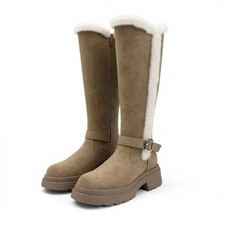 ZQW Women's Suede Knee High Boots with Plush Lining, Chunky Block Heel,...