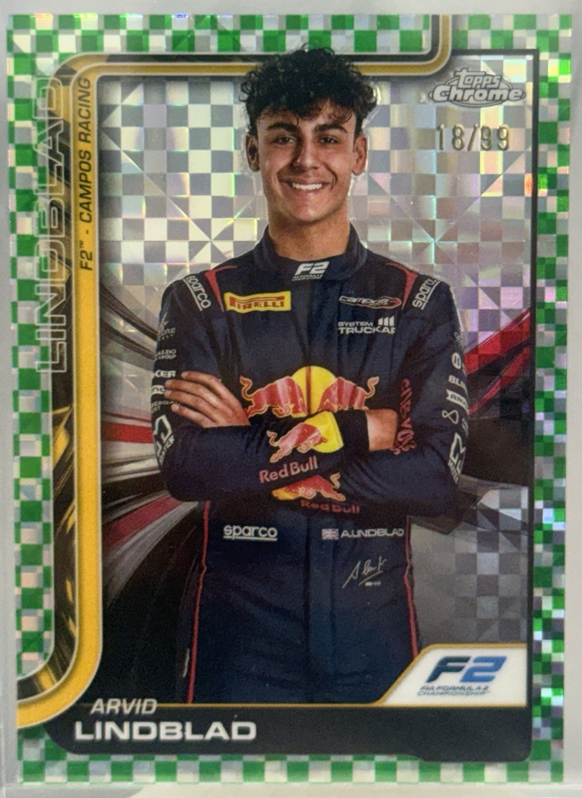 2025 Topps Chrome F1 ARVID LINDBLAD /99 Green Checker Flag Refractor #23