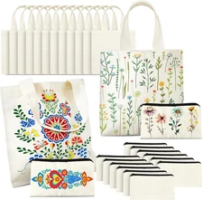 Amylove 24 Pcs Mini Canvas Tote Bag Set 10 x 10'', Natural Color 