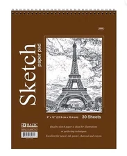 BAZIC 30 Ct. 9" X 12" Top Bound Spiral Sketch Pad [5044]