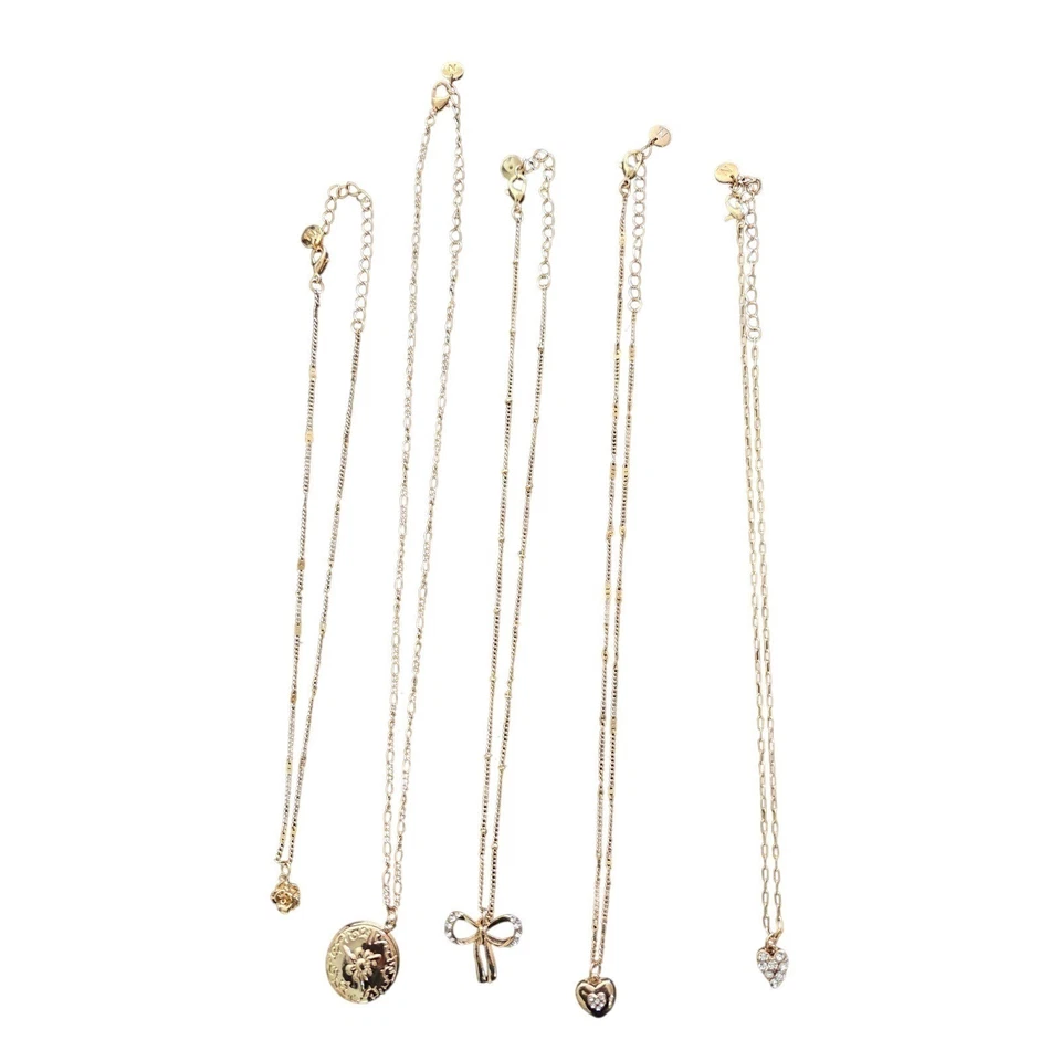 Juego de collar en capas sin níquel BP tono dorado arco corazón medallón flores dijes NUEVO Foto 4 de 4